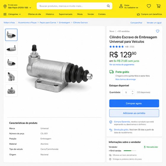 Peça aplicada em Mercado Livre